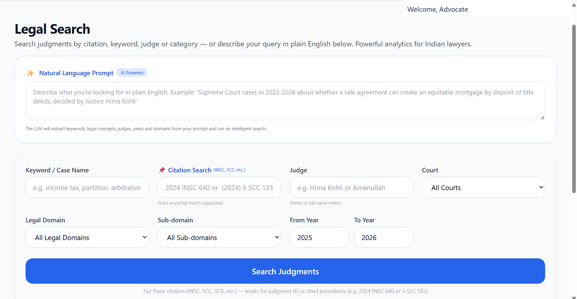 Legal search interface